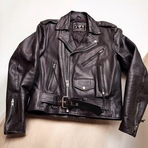 VINTAGE BARNEY’S HEAVY LEATHER MOTO MOTORCYCLE JACKET BLACK SIZE 38